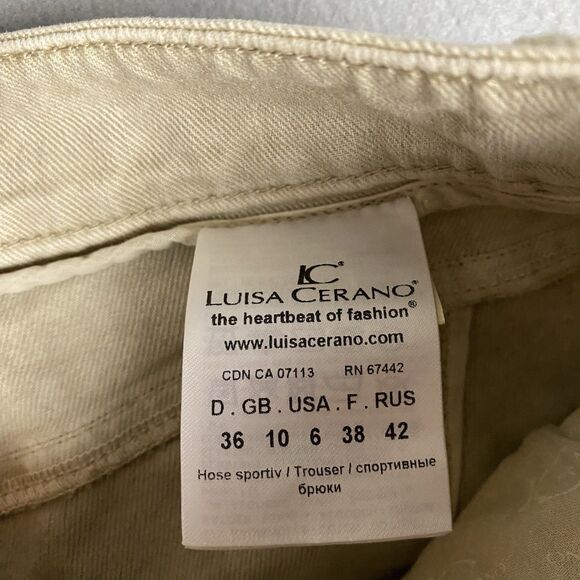 Luisa Cerano Cream Tan Denim Drop Hem Frayed Ankle Jeans Women‎ Size 6 German - Picture 7 of 8